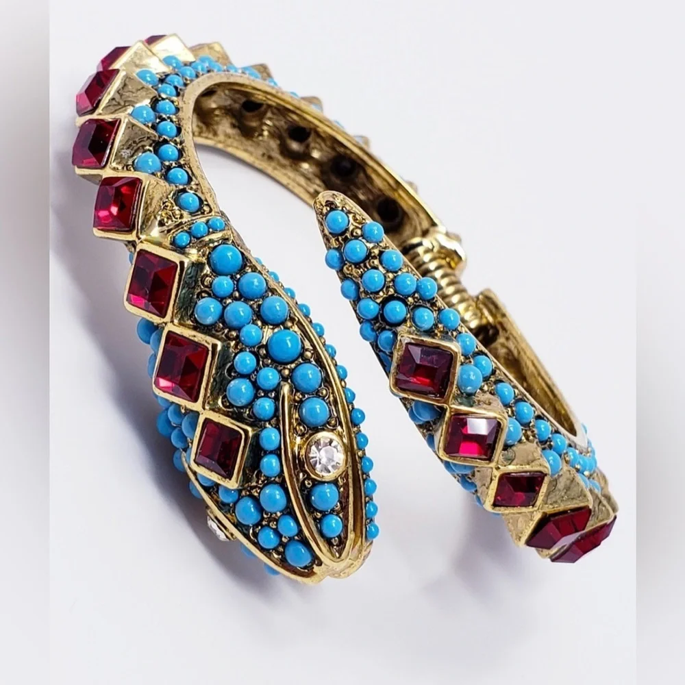 Kenneth Jay Lane KJL Faux Ruby & Turquoise Snake Bangle Bracelet‎ New - Picture 3 of 4